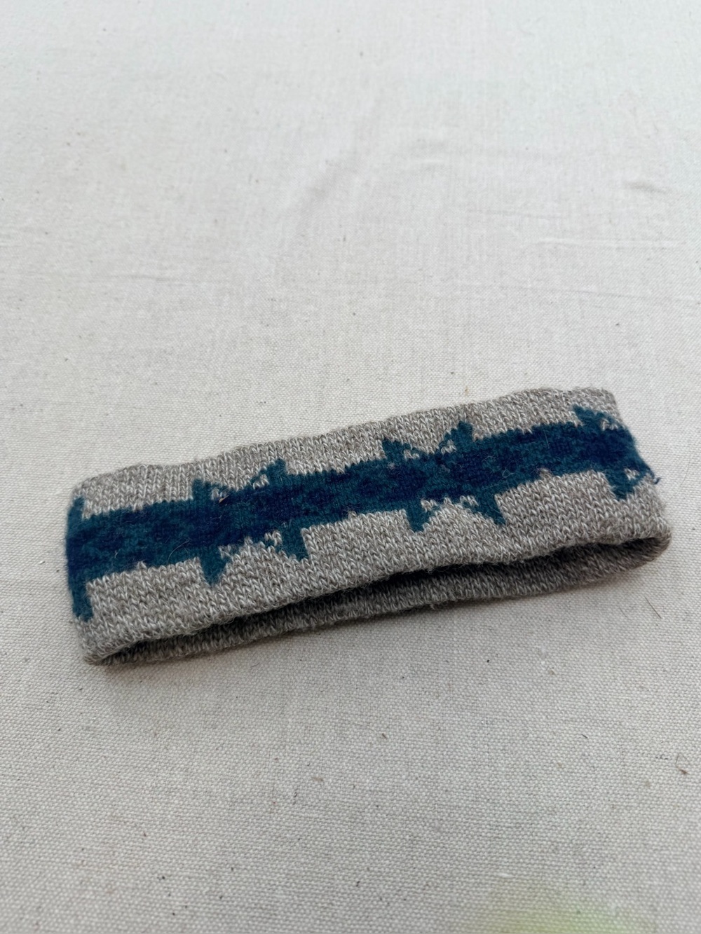 Cozy Knit Headband in Heather Gray with Teal Star Stripe